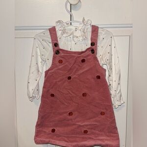 Adventurewear 360 Pink Corduroy pumpkin Dress with Polka Dot Shirt 24 months